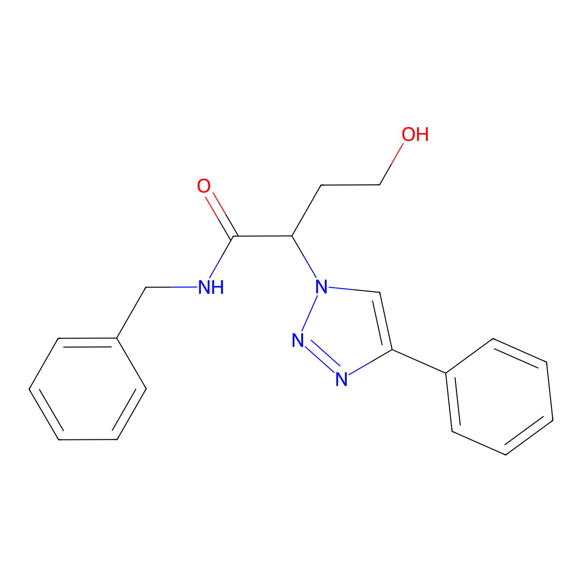 N-benzyl-4-hydroxy-2-(4-phenyl-1H-1,2,3-triazol-1-yl)butanamide molecular structure, CAS 2741909-00-0