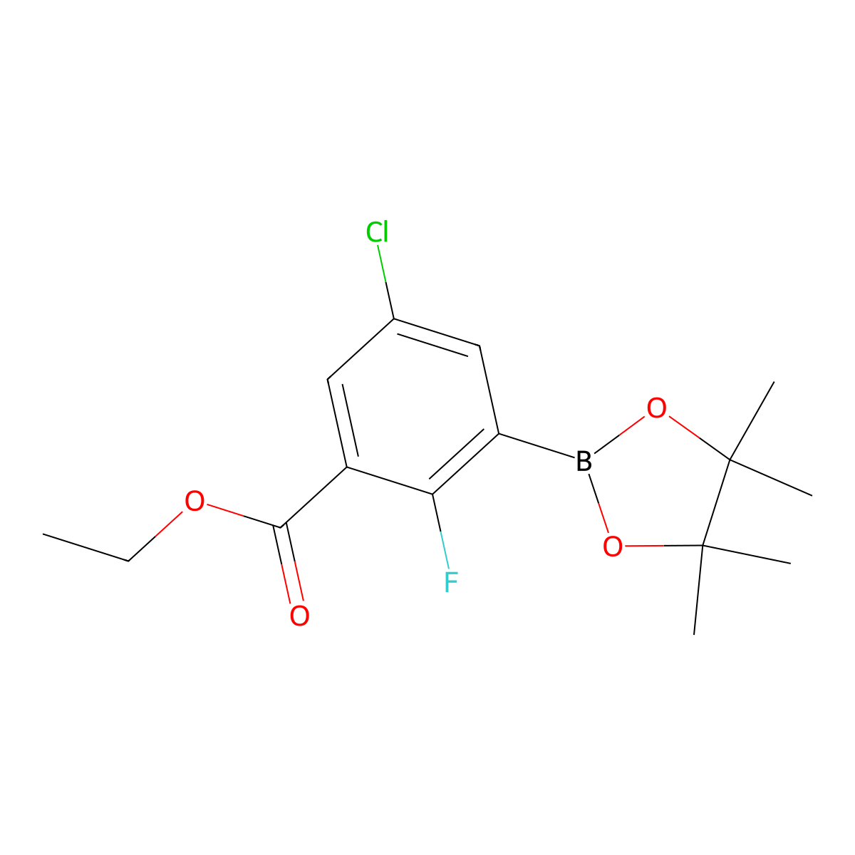 Ethyl 5-chloro-2-fluoro-3-(4,4,5,5-tetramethyl-1,3,2-dioxaborolan-2-yl)benzoate molecular structure, CAS 2741909-43-1