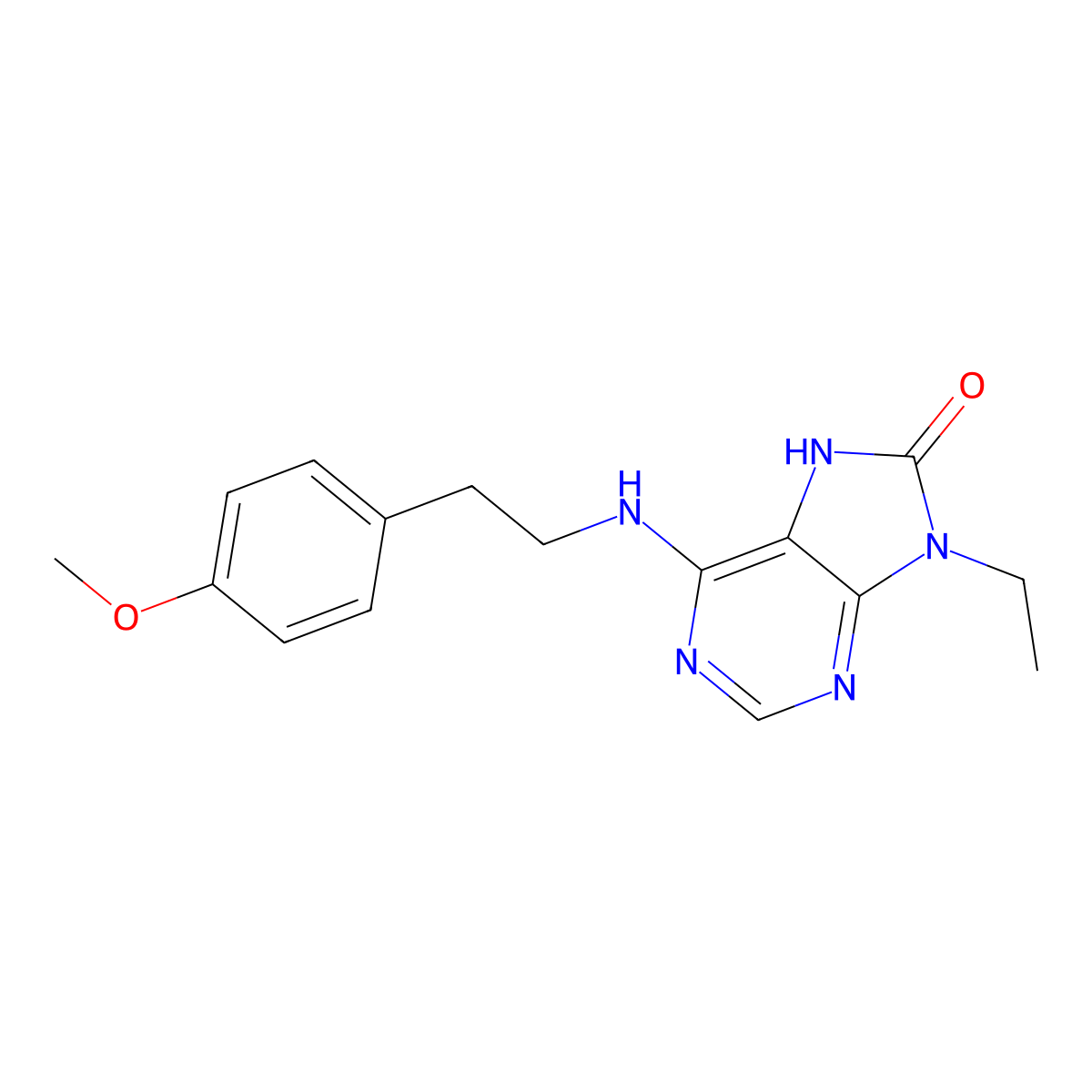 9-ethyl-6-{[2-(4-methoxyphenyl)ethyl]amino}-8,9-dihydro-7H-purin-8-one molecular structure, CAS 2741910-00-7