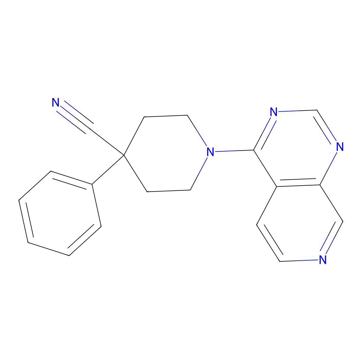 4-Phenyl-1-{pyrido[3,4-d]pyrimidin-4-yl}piperidine-4-carbonitrile molecular structure, CAS 2741910-03-0
