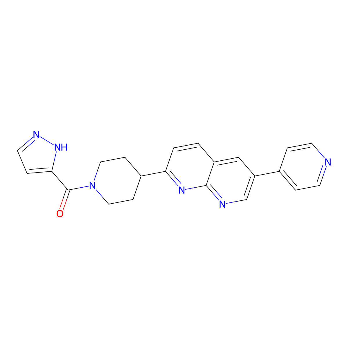 2-[1-(1H-pyrazole-3-carbonyl)piperidin-4-yl]-6-(pyridin-4-yl)-1,8-naphthyridine molecular structure, CAS 2741910-04-1