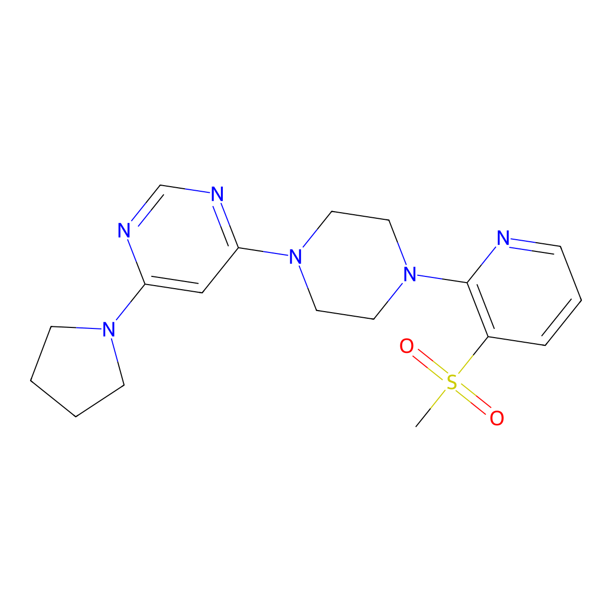 4-[4-(3-Methanesulfonylpyridin-2-yl)piperazin-1-yl]-6-(pyrrolidin-1-yl)pyrimidine molecular structure, CAS 2741910-06-3