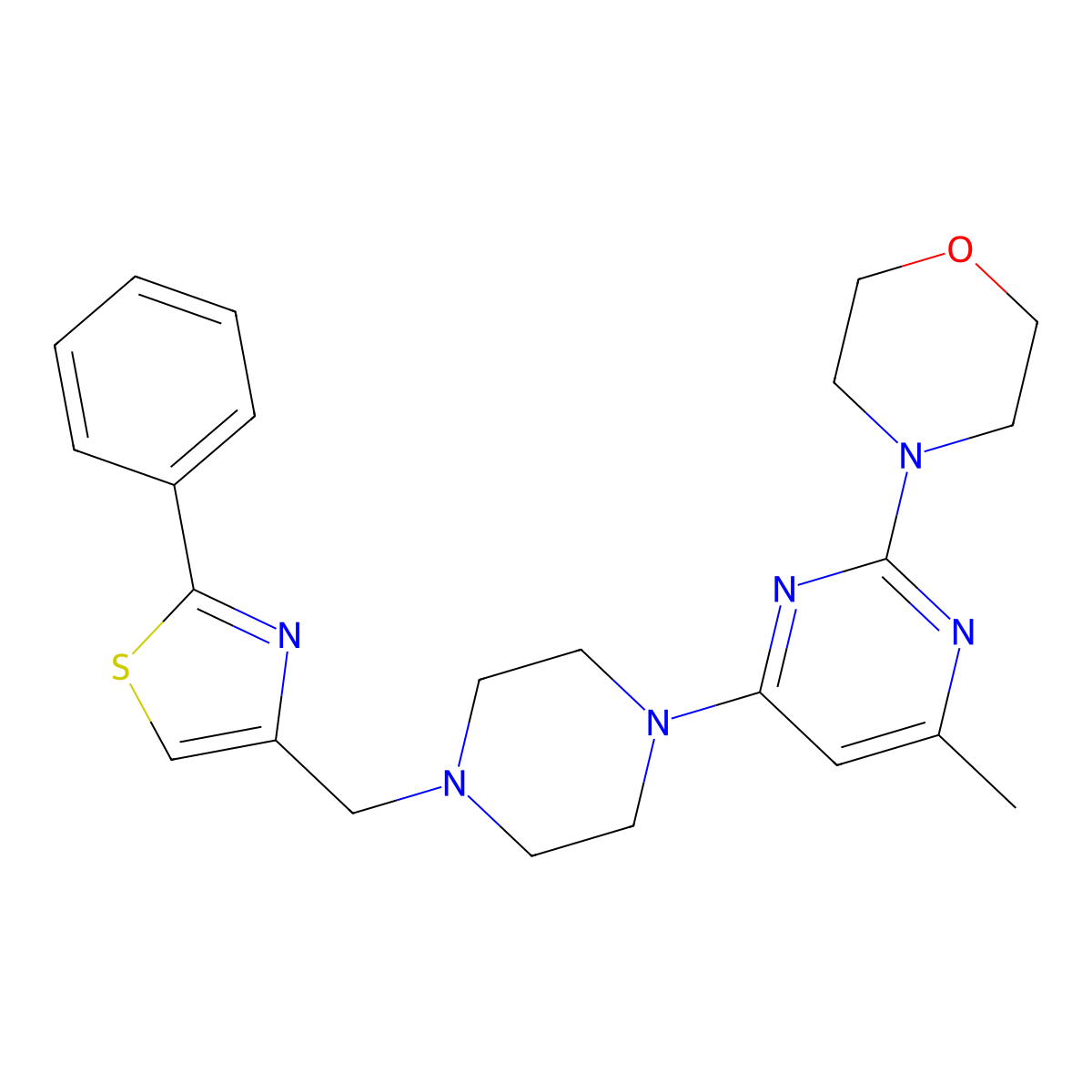 4-(4-Methyl-6-{4-[(2-phenyl-1,3-thiazol-4-yl)methyl]piperazin-1-yl}pyrimidin-2-yl)morpholine molecular structure, CAS 2741910-18-7