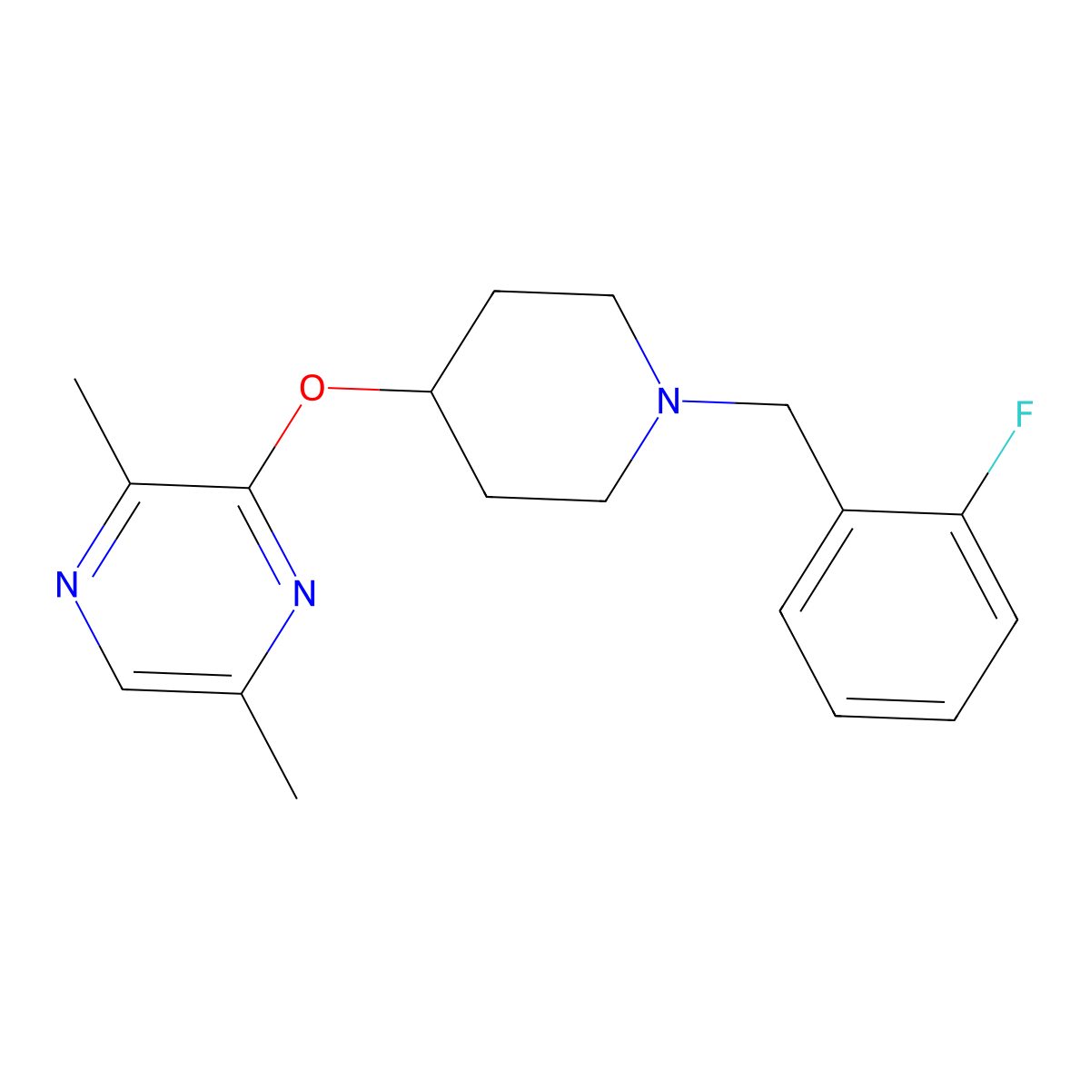 3-({1-[(2-Fluorophenyl)methyl]piperidin-4-yl}oxy)-2,5-dimethylpyrazine molecular structure, CAS 2741910-23-4