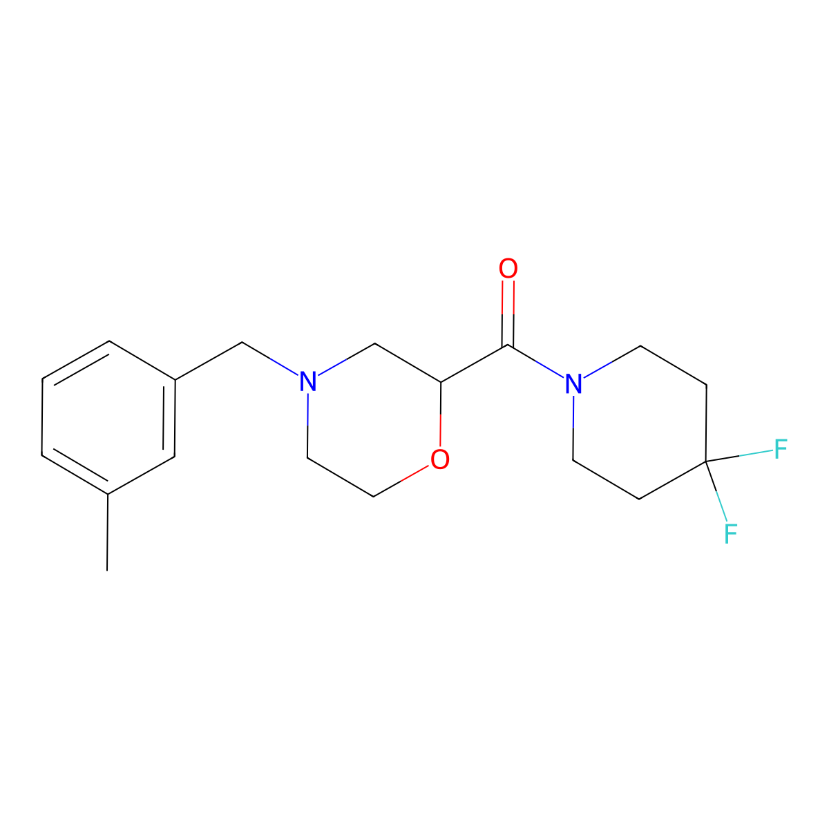 2-(4,4-Difluoropiperidine-1-carbonyl)-4-[(3-methylphenyl)methyl]morpholine molecular structure, CAS 2741910-25-6