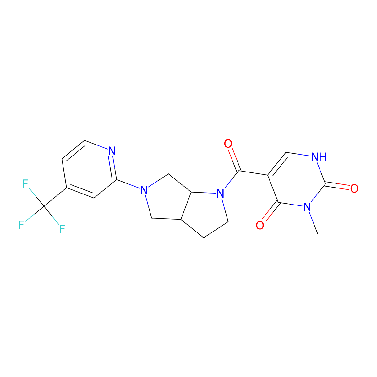 3-Methyl-5-{5-[4-(trifluoromethyl)pyridin-2-yl]-octahydropyrrolo[2,3-c]pyrrole-1-carbonyl}-1,2,3,4-tetrahydropyrimidine-2,4-dione molecular structure, CAS 2741910-27-8