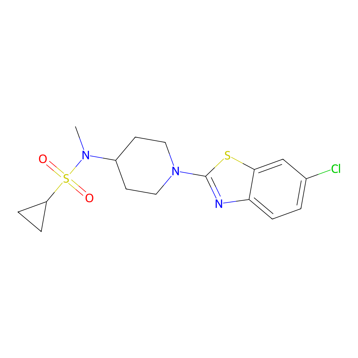 N-[1-(6-chloro-1,3-benzothiazol-2-yl)piperidin-4-yl]-N-methylcyclopropanesulfonamide molecular structure, CAS 2741910-29-0