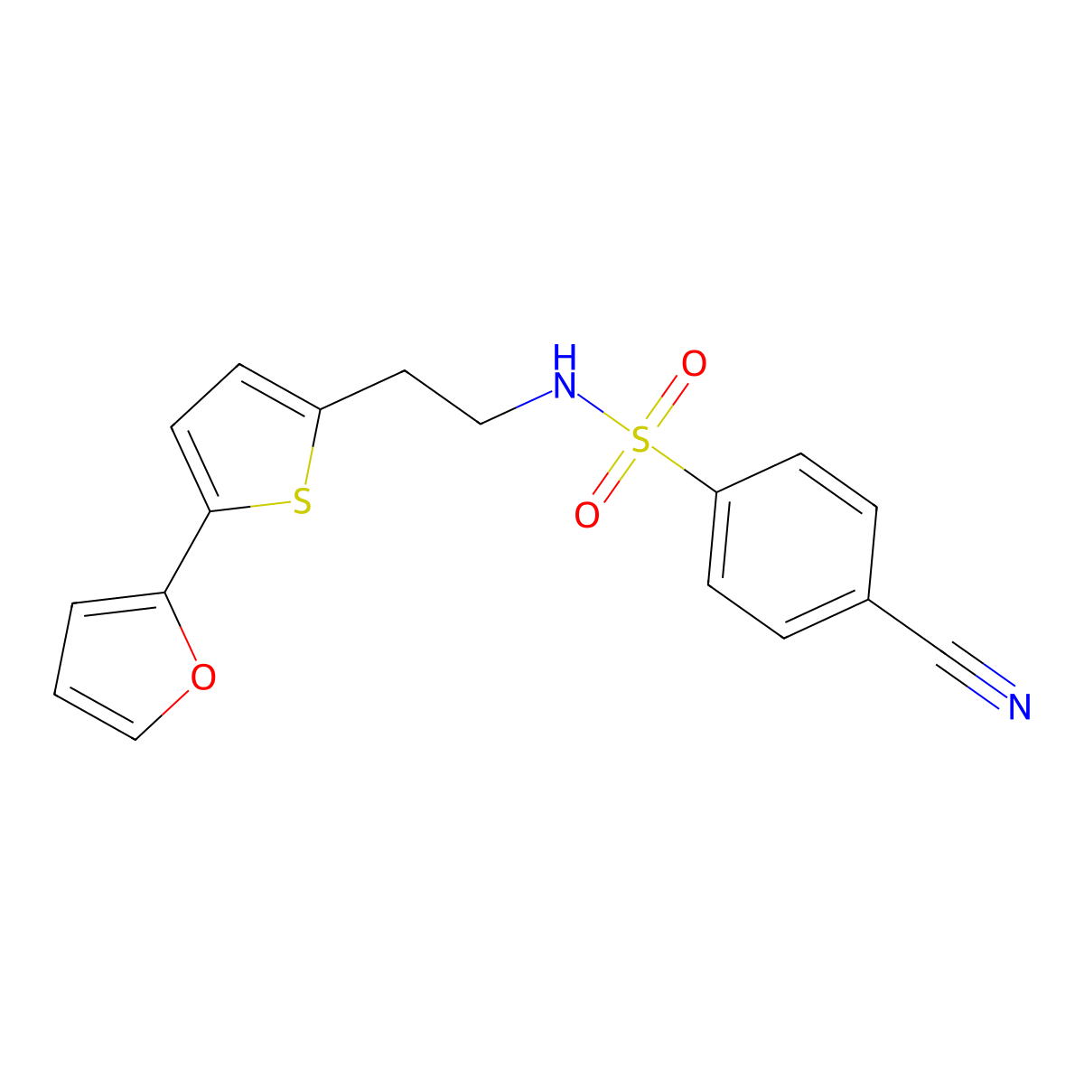 4-cyano-N-{2-[5-(furan-2-yl)thiophen-2-yl]ethyl}benzene-1-sulfonamide molecular structure, CAS 2741910-33-6
