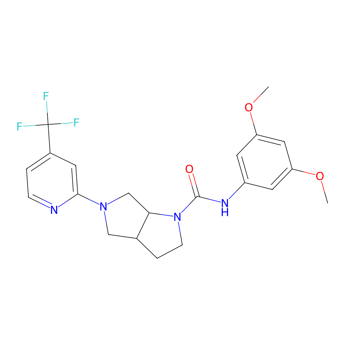 N-(3,5-dimethoxyphenyl)-5-[4-(trifluoromethyl)pyridin-2-yl]-octahydropyrrolo[3,4-b]pyrrole-1-carboxamide molecular structure, CAS 2741910-34-7