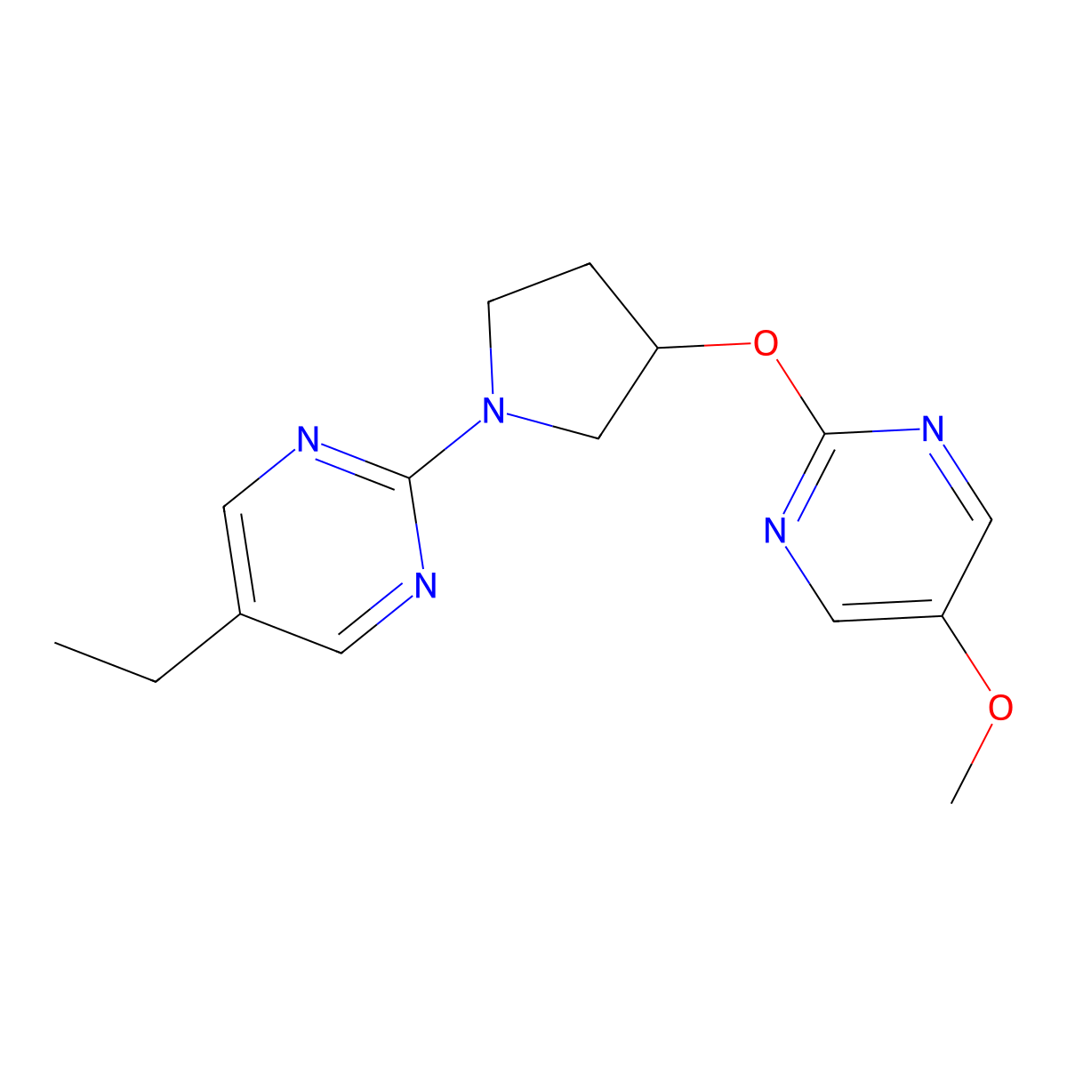 5-Ethyl-2-{3-[(5-methoxypyrimidin-2-yl)oxy]pyrrolidin-1-yl}pyrimidine molecular structure, CAS 2741910-36-9