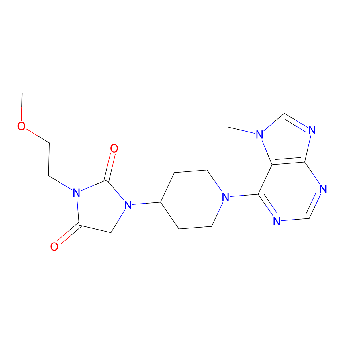 3-(2-methoxyethyl)-1-[1-(7-methyl-7H-purin-6-yl)piperidin-4-yl]imidazolidine-2,4-dione molecular structure, CAS 2741910-41-6