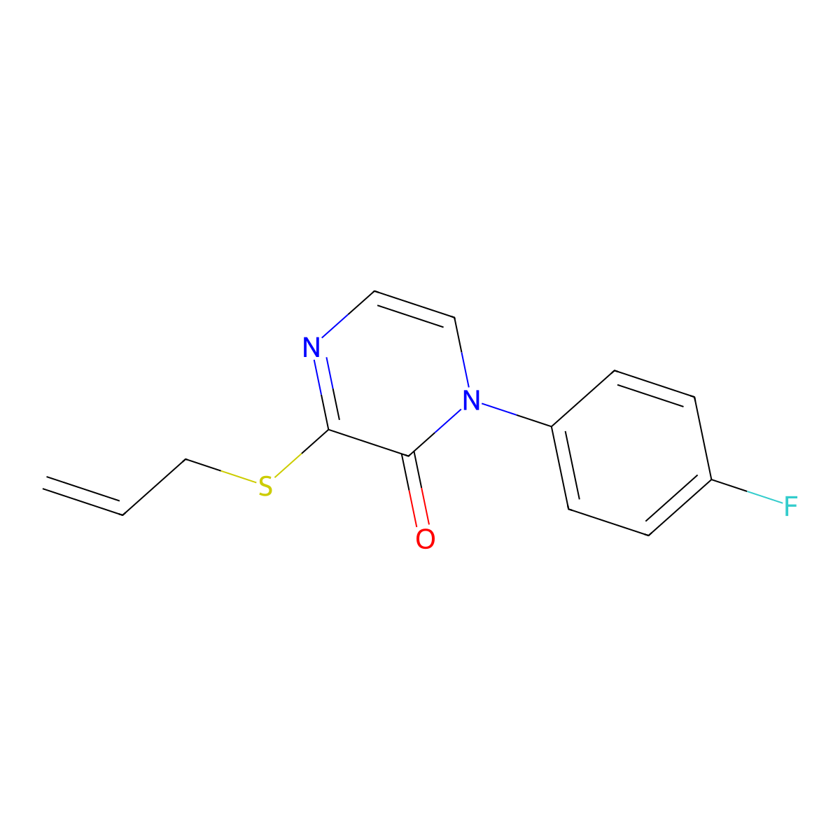 1-(4-Fluorophenyl)-3-(prop-2-en-1-ylsulfanyl)-1,2-dihydropyrazin-2-one molecular structure, CAS 2741910-42-7