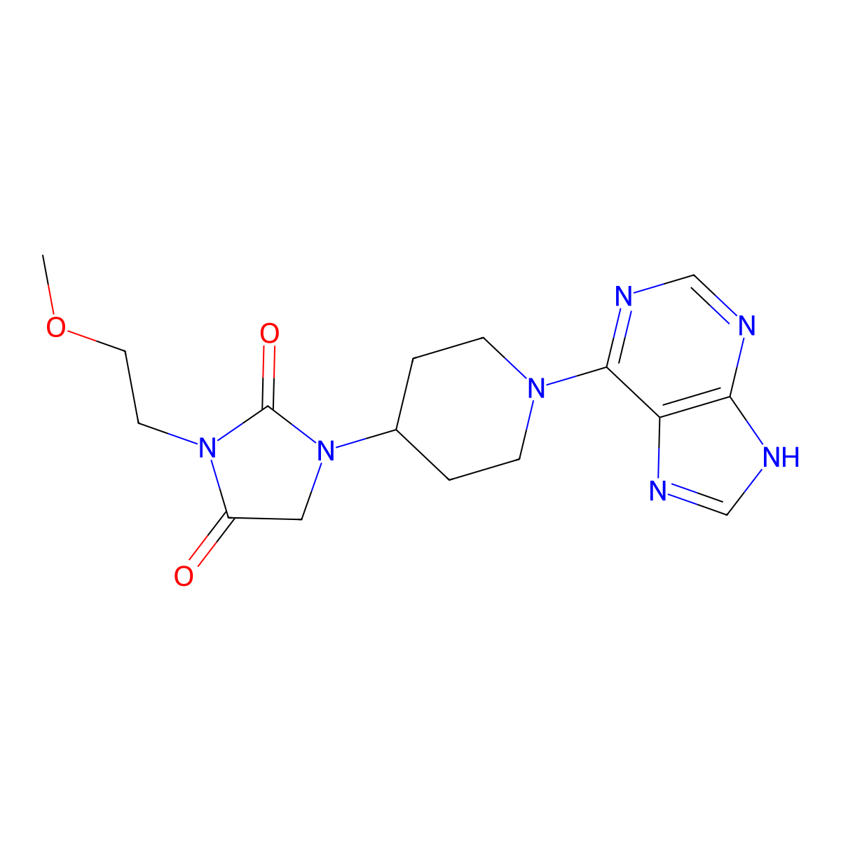 3-(2-methoxyethyl)-1-[1-(9H-purin-6-yl)piperidin-4-yl]imidazolidine-2,4-dione molecular structure, CAS 2741910-46-1