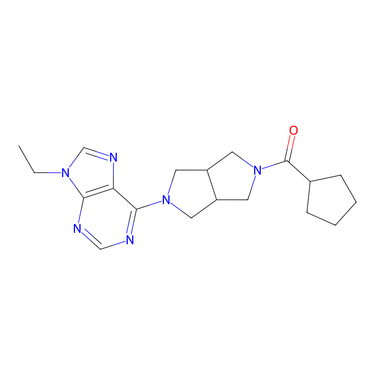 6-{5-cyclopentanecarbonyl-octahydropyrrolo[3,4-c]pyrrol-2-yl}-9-ethyl-9H-purine molecular structure, CAS 2741910-48-3