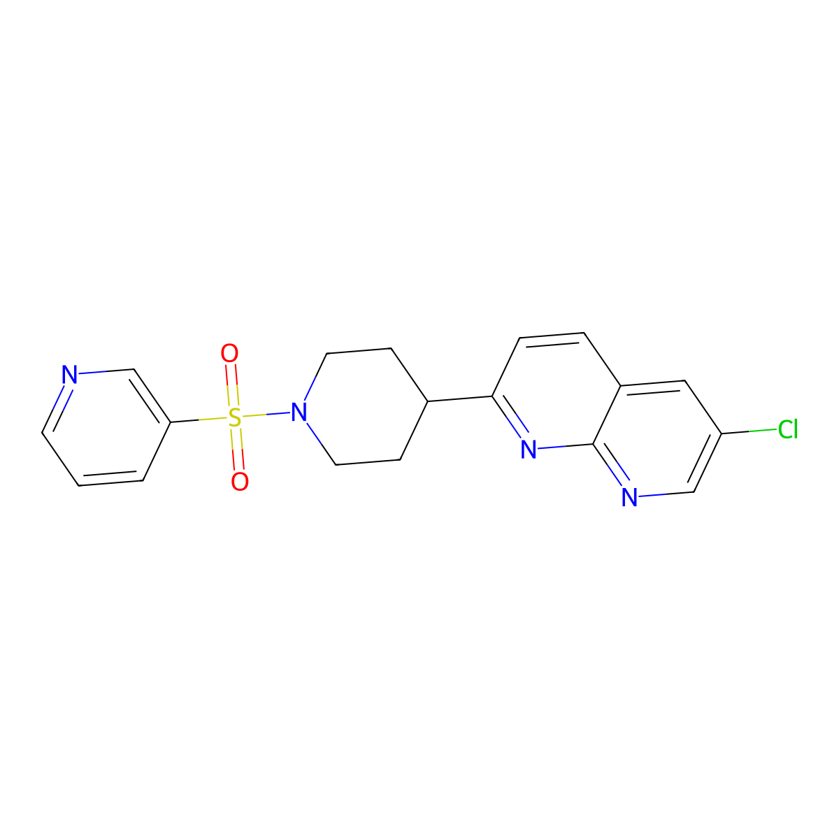 6-Chloro-2-[1-(pyridine-3-sulfonyl)piperidin-4-yl]-1,8-naphthyridine molecular structure, CAS 2741910-57-4