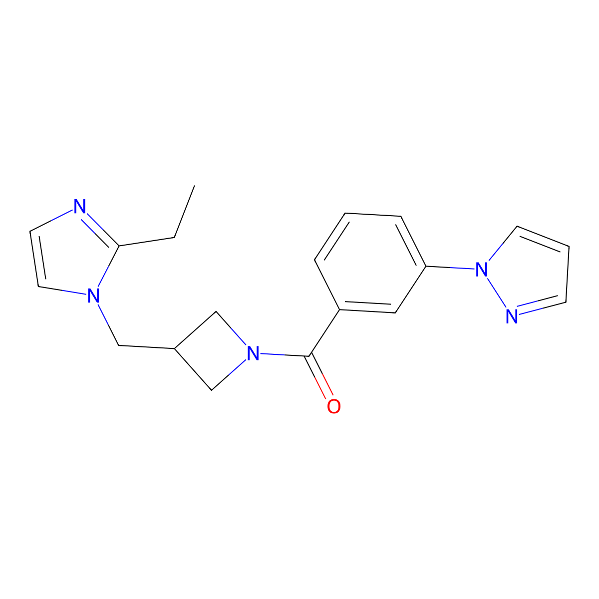 2-ethyl-1-({1-[3-(1H-pyrazol-1-yl)benzoyl]azetidin-3-yl}methyl)-1H-imidazole molecular structure, CAS 2741910-64-3