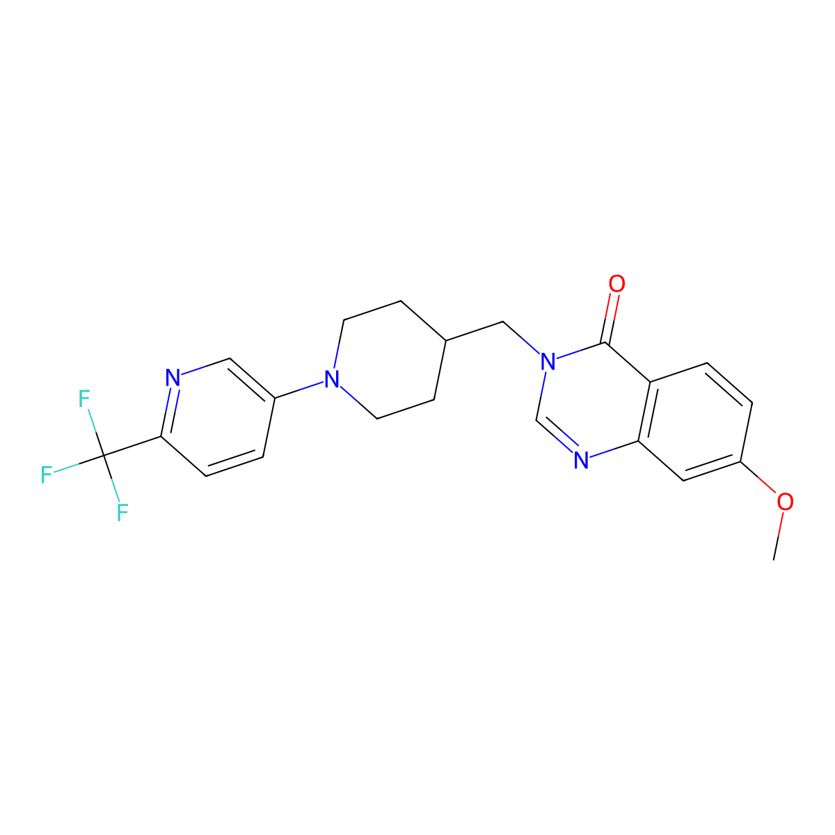 7-Methoxy-3-({1-[6-(trifluoromethyl)pyridin-3-yl]piperidin-4-yl}methyl)-3,4-dihydroquinazolin-4-one molecular structure, CAS 2741910-65-4