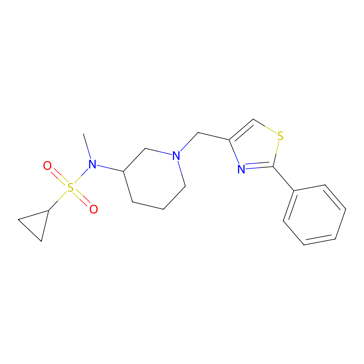 N-methyl-N-{1-[(2-phenyl-1,3-thiazol-4-yl)methyl]piperidin-3-yl}cyclopropanesulfonamide molecular structure, CAS 2741910-66-5