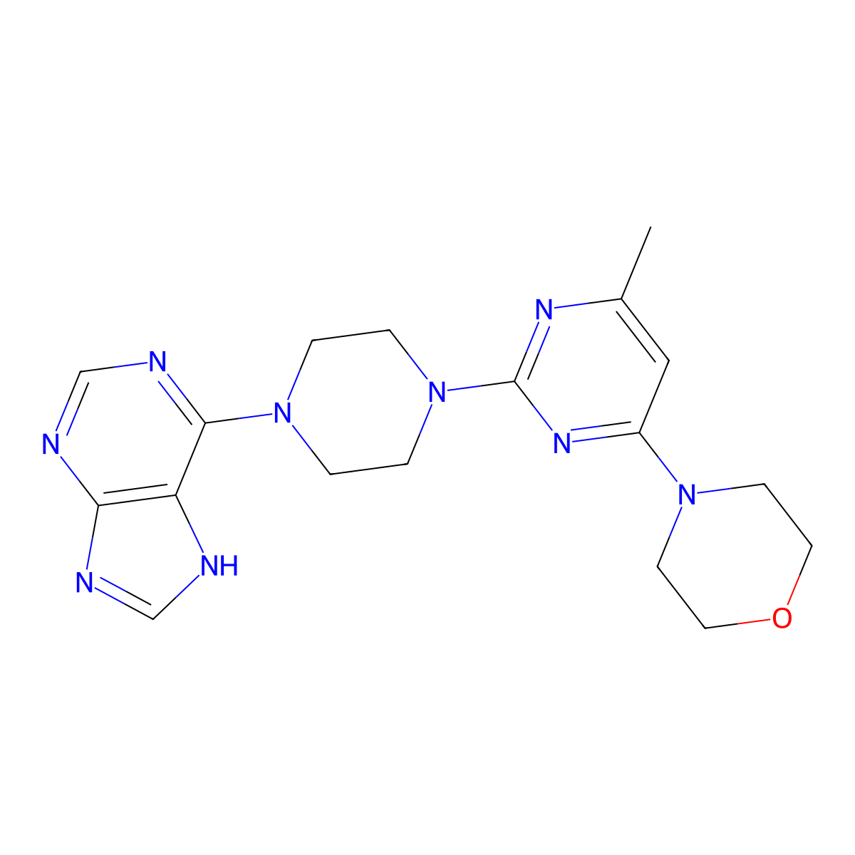 6-{4-[4-methyl-6-(morpholin-4-yl)pyrimidin-2-yl]piperazin-1-yl}-9H-purine molecular structure, CAS 2741910-67-6