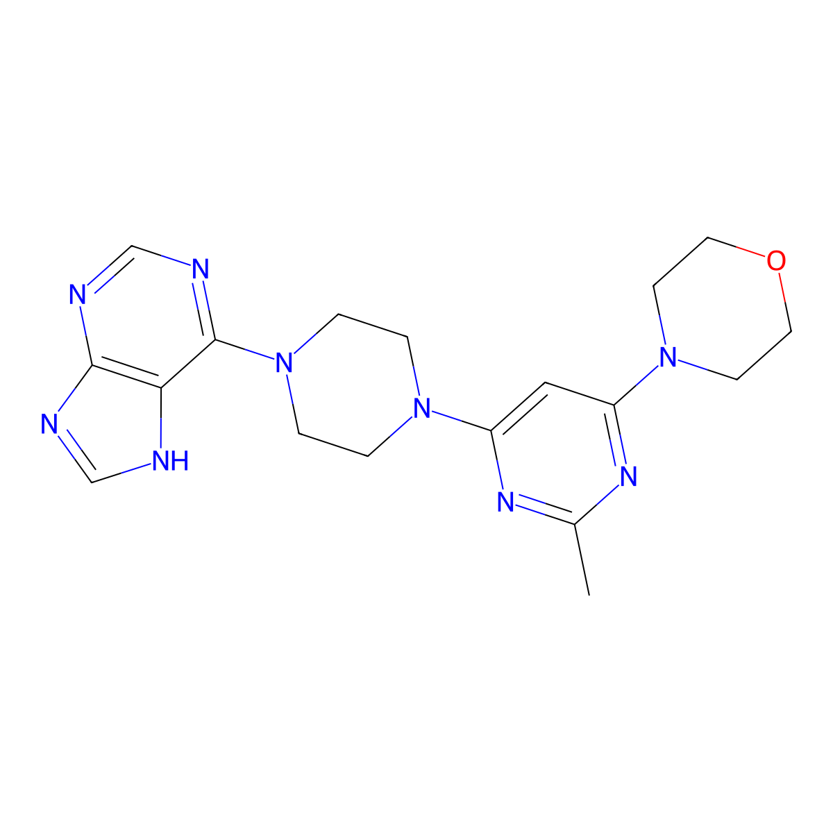 6-{4-[2-methyl-6-(morpholin-4-yl)pyrimidin-4-yl]piperazin-1-yl}-9H-purine molecular structure, CAS 2741910-72-3