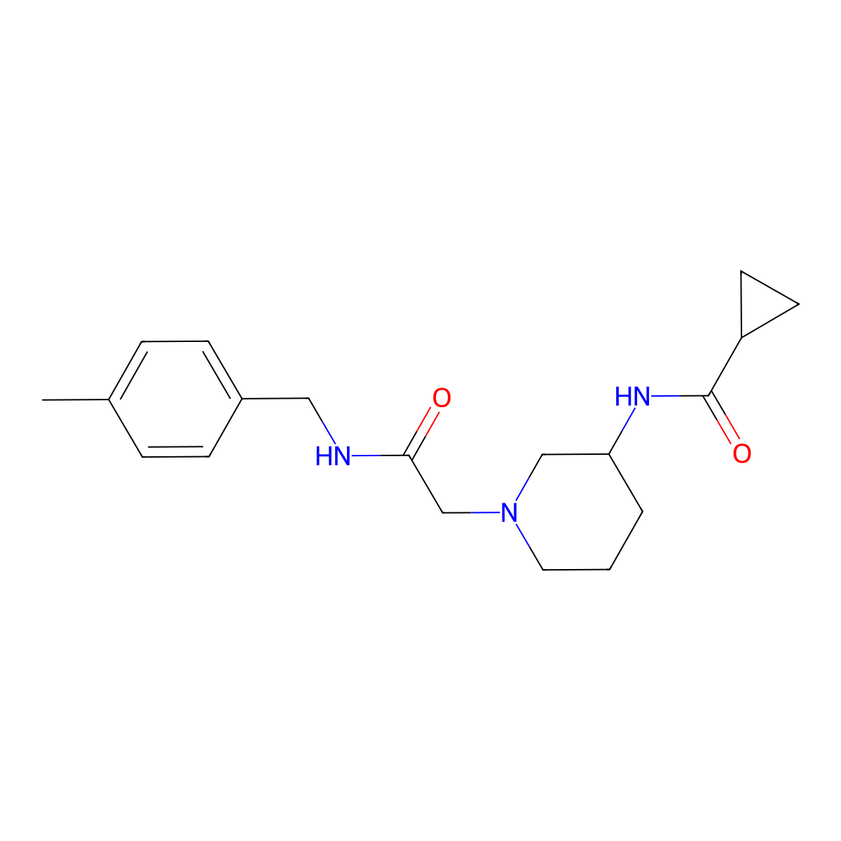 N-[1-({[(4-methylphenyl)methyl]carbamoyl}methyl)piperidin-3-yl]cyclopropanecarboxamide molecular structure, CAS 2741910-74-5
