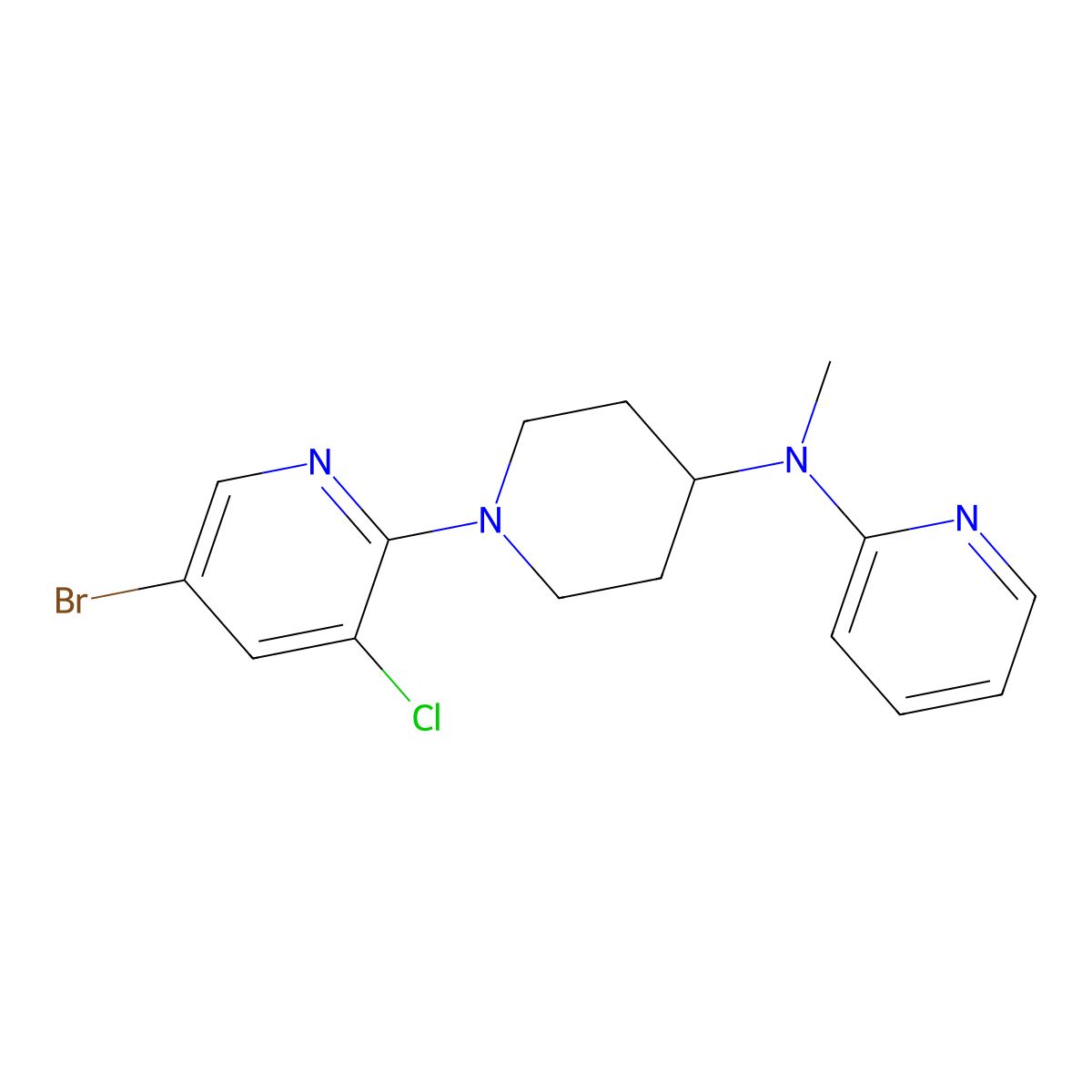 N-[1-(5-bromo-3-chloropyridin-2-yl)piperidin-4-yl]-N-methylpyridin-2-amine molecular structure, CAS 2741910-76-7