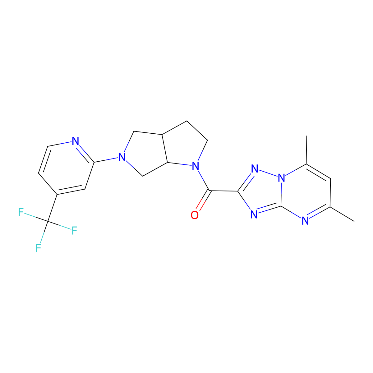 2-(1-{5,7-Dimethyl-[1,2,4]triazolo[1,5-a]pyrimidine-2-carbonyl}-octahydropyrrolo[2,3-c]pyrrol-5-yl)-4-(trifluoromethyl)pyridine molecular structure, CAS 2741910-77-8