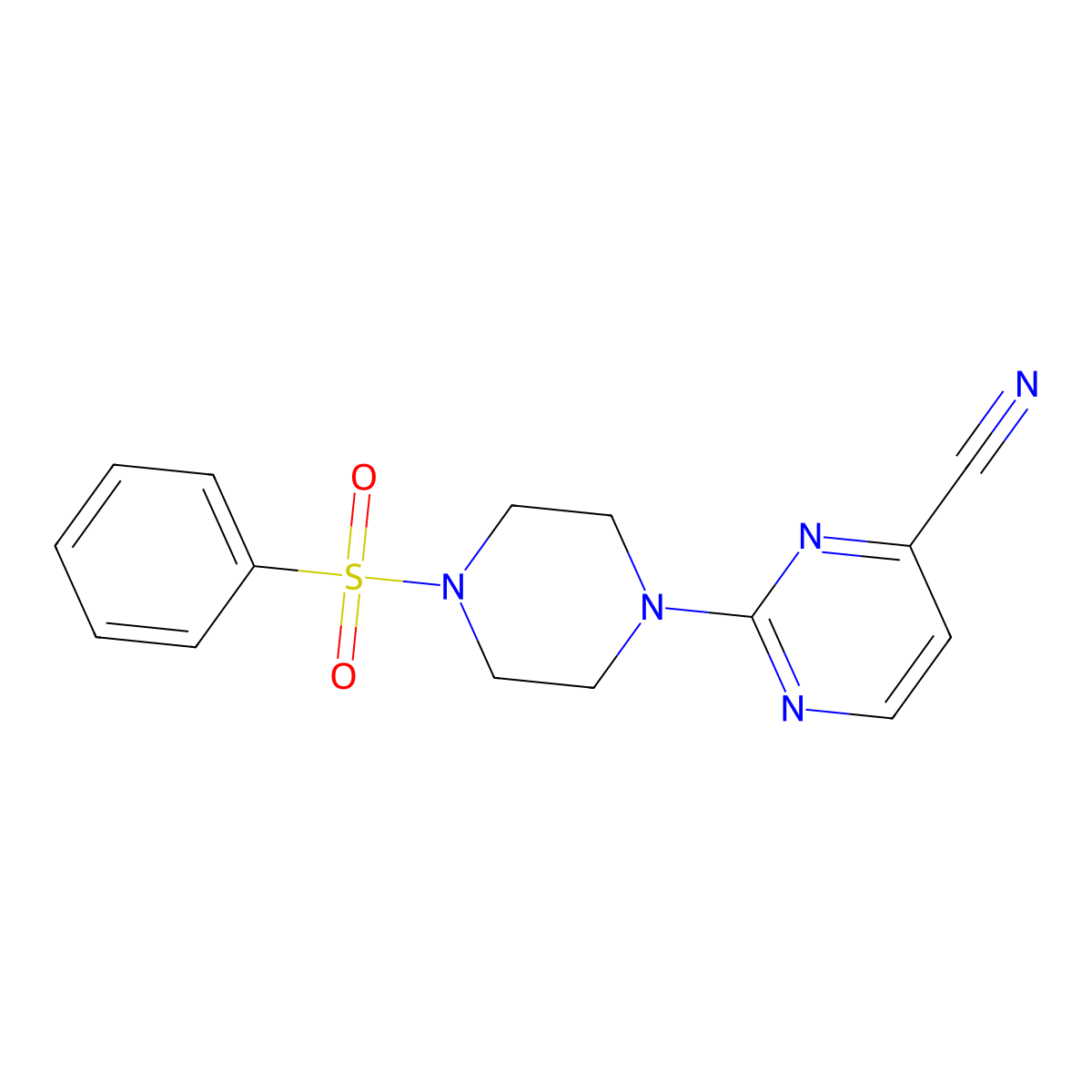 2-[4-(Benzenesulfonyl)piperazin-1-yl]pyrimidine-4-carbonitrile molecular structure, CAS 2741910-82-5