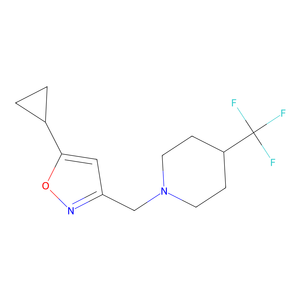 1-[(5-Cyclopropyl-1,2-oxazol-3-yl)methyl]-4-(trifluoromethyl)piperidine molecular structure, CAS 2741910-85-8