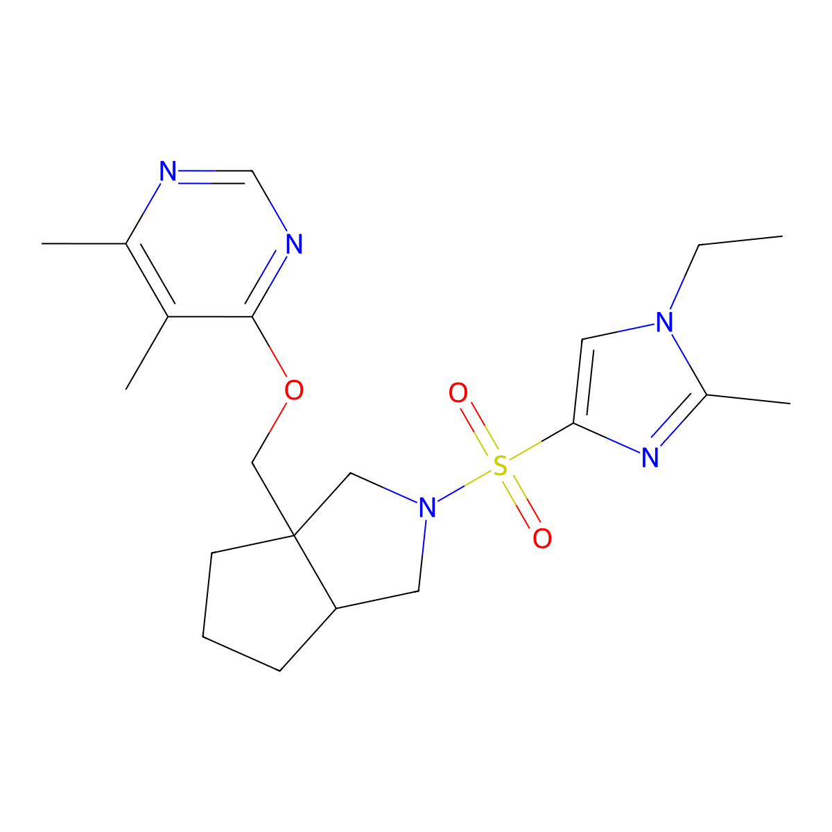 4-({2-[(1-ethyl-2-methyl-1H-imidazol-4-yl)sulfonyl]-octahydrocyclopenta[c]pyrrol-3a-yl}methoxy)-5,6-dimethylpyrimidine molecular structure, CAS 2741910-86-9