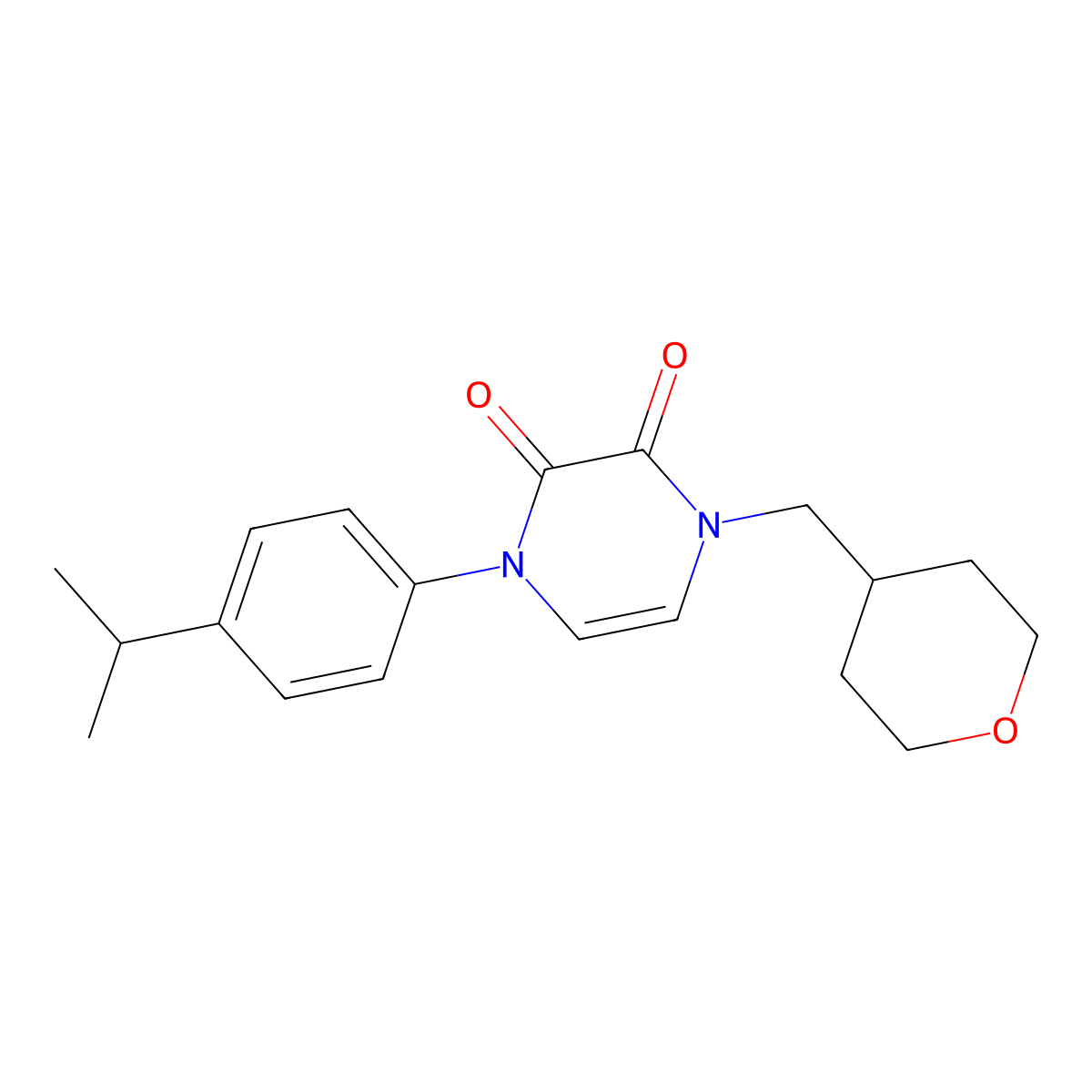 1-[(Oxan-4-yl)methyl]-4-[4-(propan-2-yl)phenyl]-1,2,3,4-tetrahydropyrazine-2,3-dione molecular structure, CAS 2741910-89-2