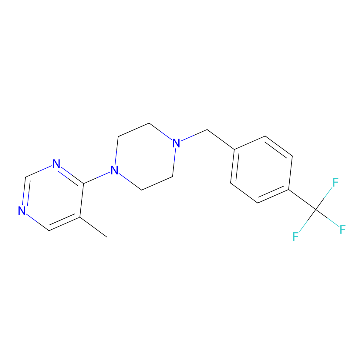 5-Methyl-4-(4-{[4-(trifluoromethyl)phenyl]methyl}piperazin-1-yl)pyrimidine molecular structure, CAS 2741910-90-5