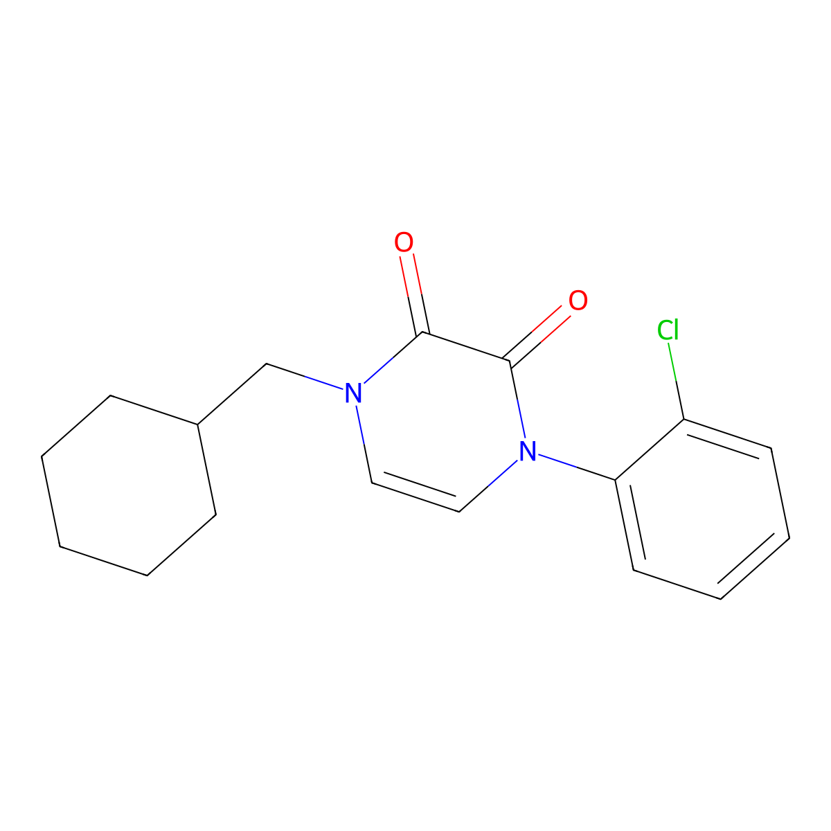 1-(2-Chlorophenyl)-4-(cyclohexylmethyl)-1,2,3,4-tetrahydropyrazine-2,3-dione molecular structure, CAS 2741910-97-2