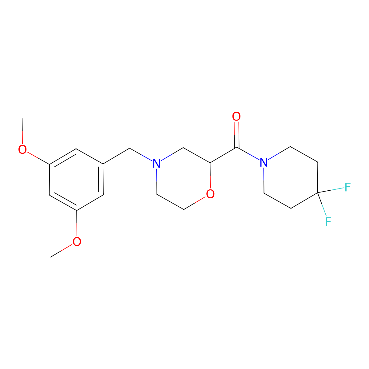 2-(4,4-Difluoropiperidine-1-carbonyl)-4-[(3,5-dimethoxyphenyl)methyl]morpholine molecular structure, CAS 2741911-03-3