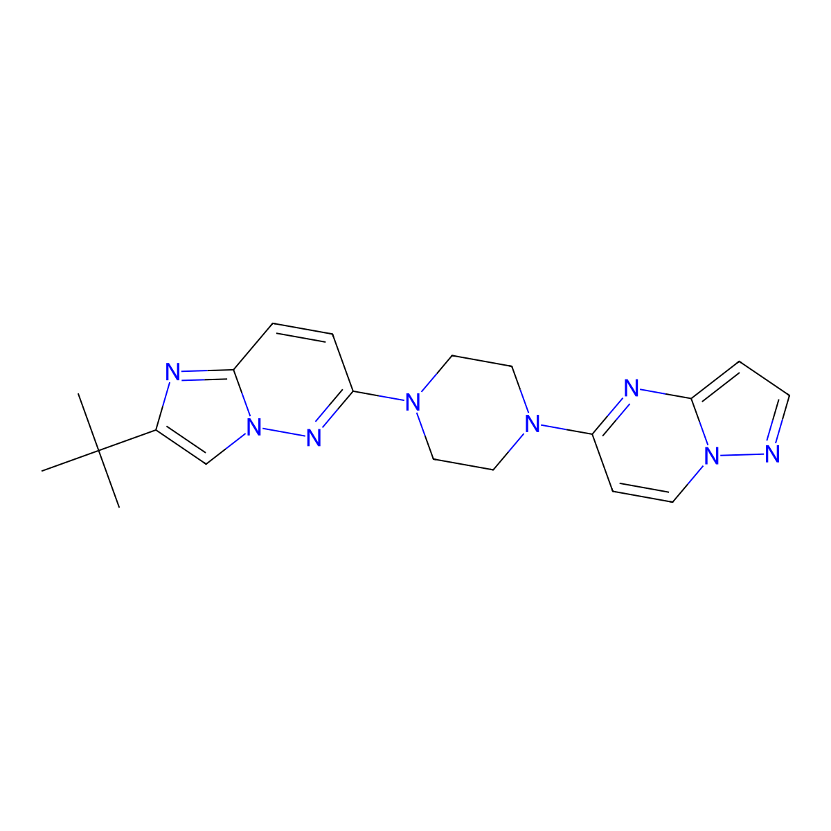 1-{2-Tert-butylimidazo[1,2-b]pyridazin-6-yl}-4-{pyrazolo[1,5-a]pyrimidin-5-yl}piperazine molecular structure, CAS 2741911-06-6