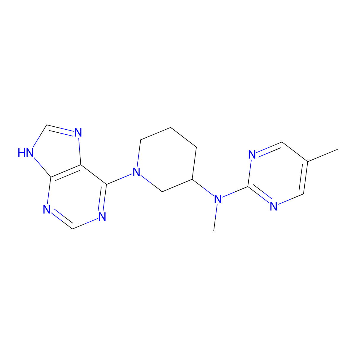 N,5-dimethyl-N-[1-(9H-purin-6-yl)piperidin-3-yl]pyrimidin-2-amine molecular structure, CAS 2741911-09-9