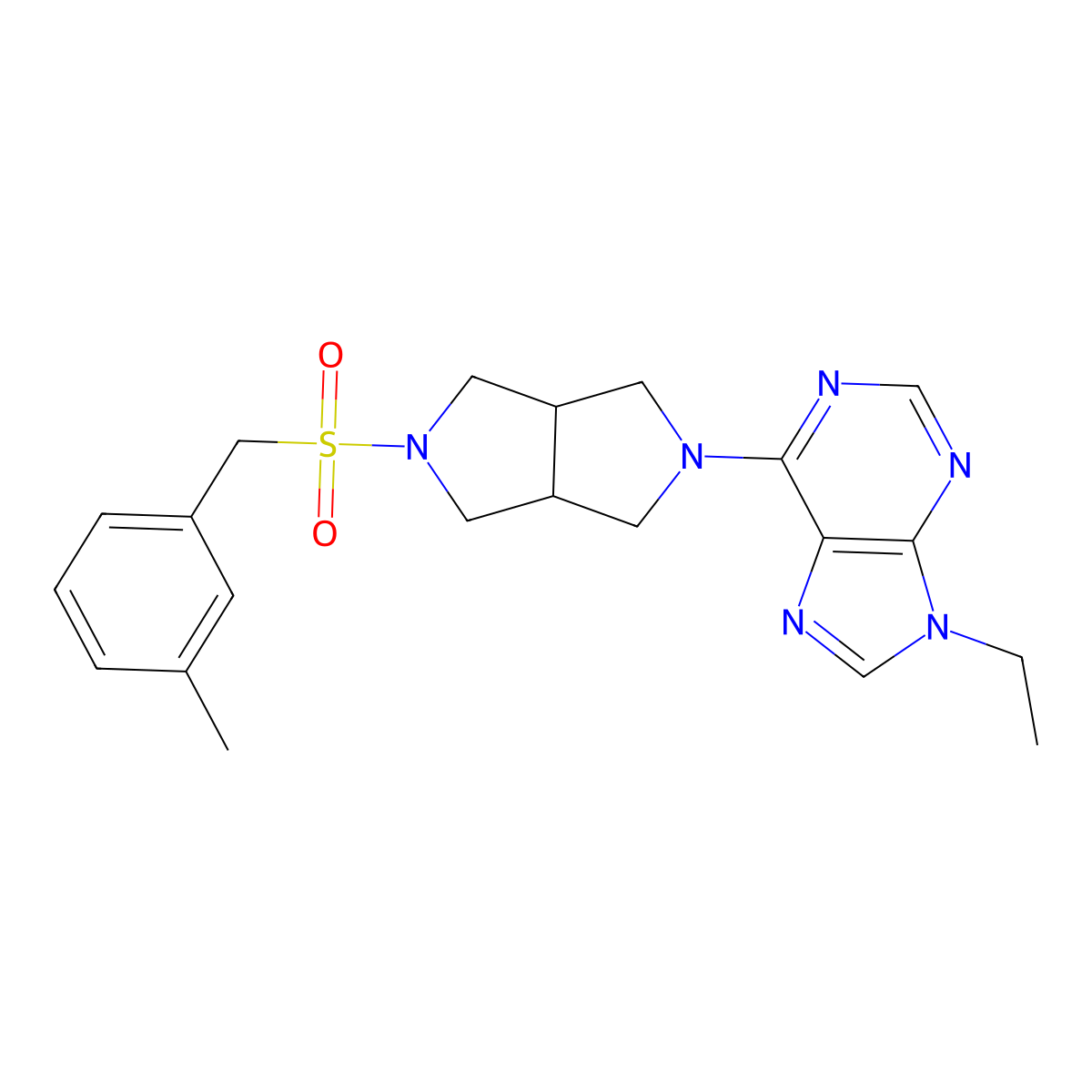 9-ethyl-6-{5-[(3-methylphenyl)methanesulfonyl]-octahydropyrrolo[3,4-c]pyrrol-2-yl}-9H-purine molecular structure, CAS 2741911-14-6
