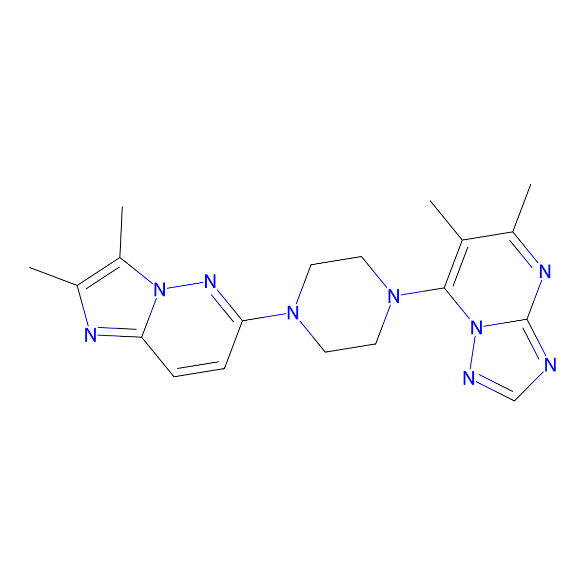 1-{5,6-Dimethyl-[1,2,4]triazolo[1,5-a]pyrimidin-7-yl}-4-{2,3-dimethylimidazo[1,2-b]pyridazin-6-yl}piperazine molecular structure, CAS 2741911-21-5