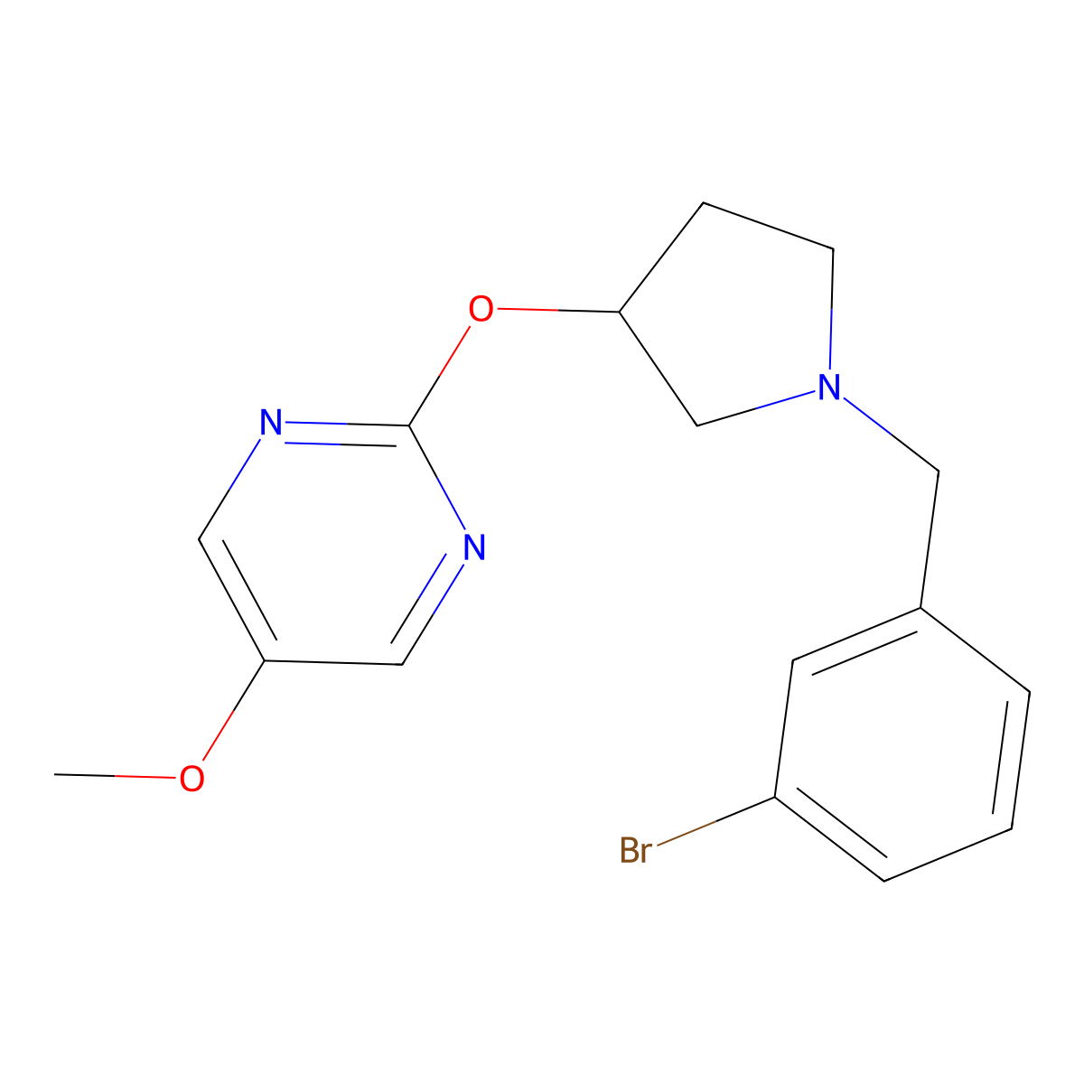 2-({1-[(3-Bromophenyl)methyl]pyrrolidin-3-yl}oxy)-5-methoxypyrimidine molecular structure, CAS 2741911-29-3