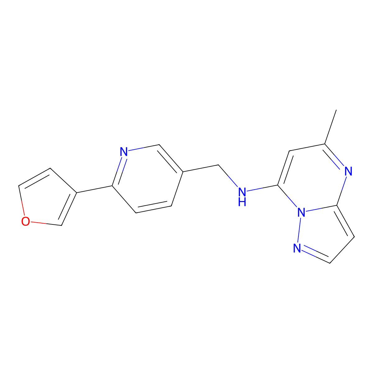 N-{[6-(furan-3-yl)pyridin-3-yl]methyl}-5-methylpyrazolo[1,5-a]pyrimidin-7-amine molecular structure, CAS 2741911-34-0