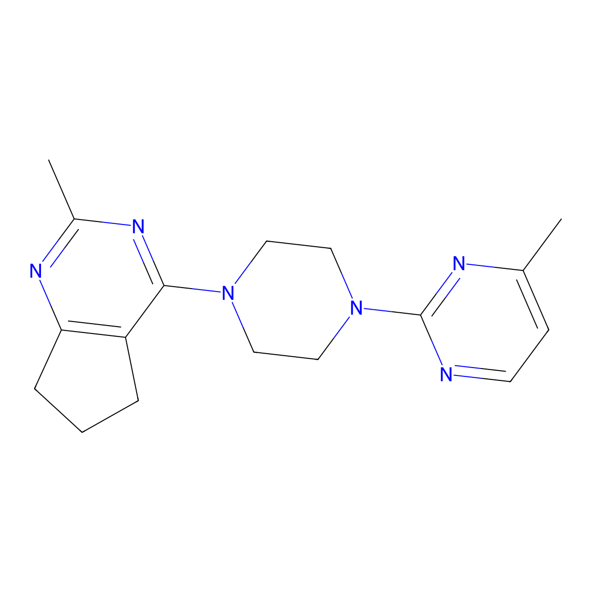 4-methyl-2-(4-{2-methyl-5H,6H,7H-cyclopenta[d]pyrimidin-4-yl}piperazin-1-yl)pyrimidine molecular structure, CAS 2741911-35-1
