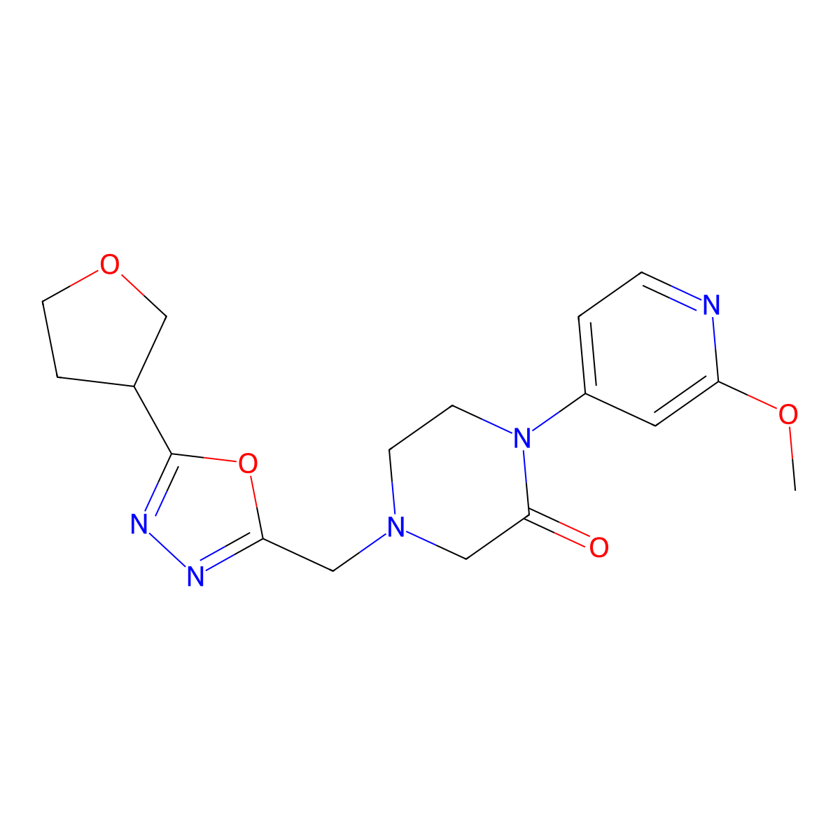 1-(2-Methoxypyridin-4-yl)-4-{[5-(oxolan-3-yl)-1,3,4-oxadiazol-2-yl]methyl}piperazin-2-one molecular structure, CAS 2741911-39-5