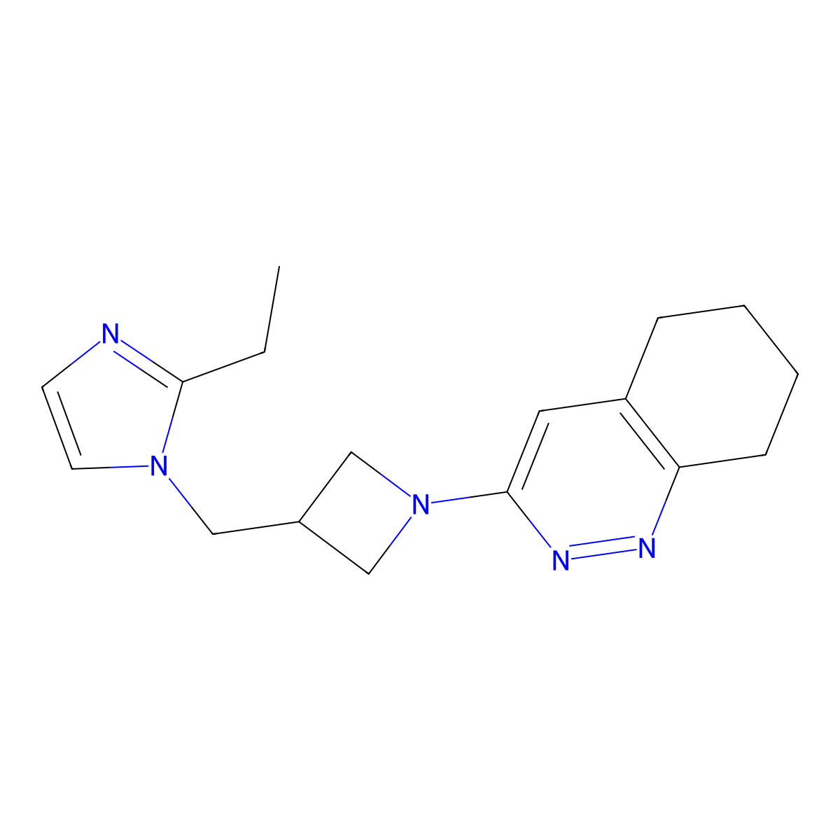 3-{3-[(2-ethyl-1H-imidazol-1-yl)methyl]azetidin-1-yl}-5,6,7,8-tetrahydrocinnoline molecular structure, CAS 2741911-40-8