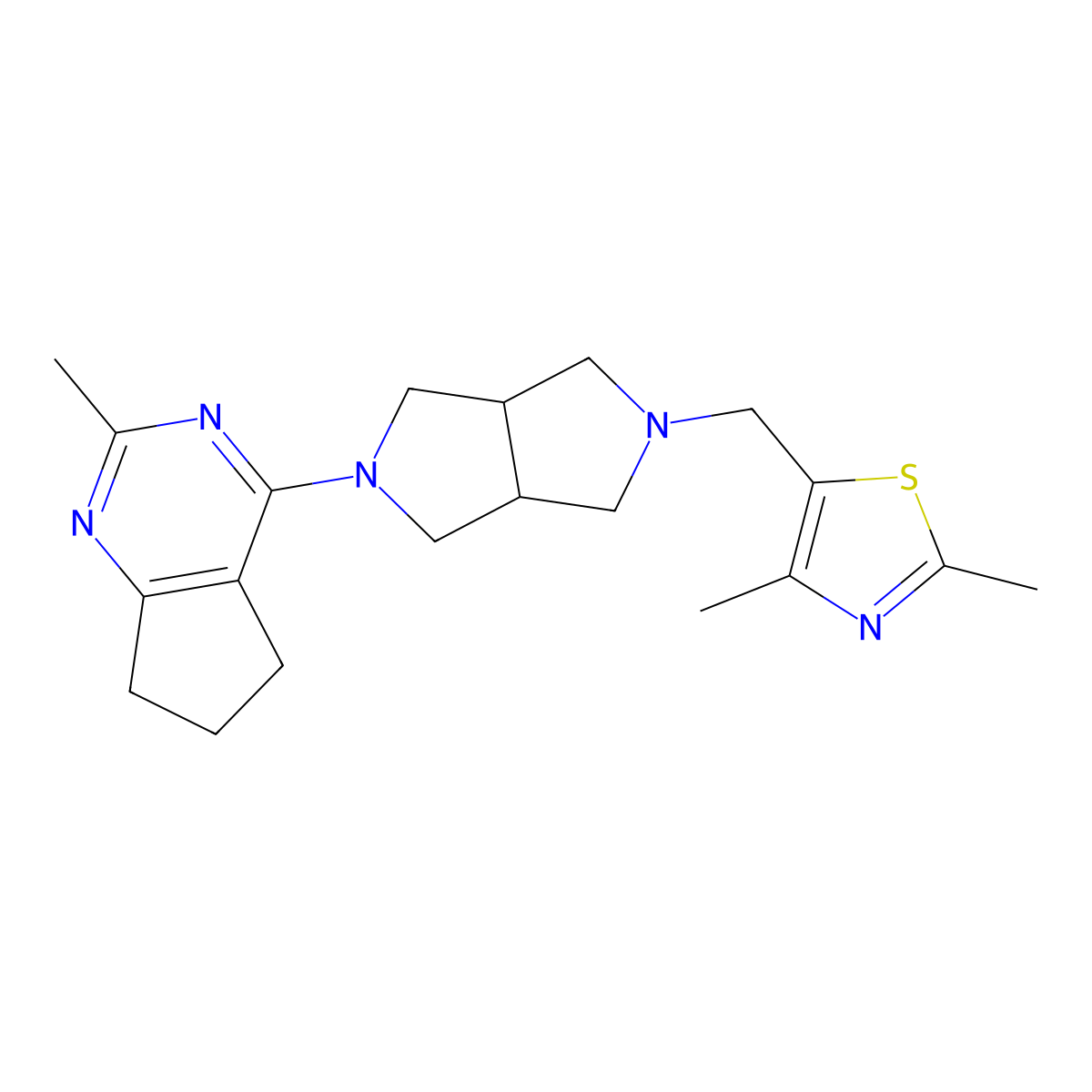 2,4-dimethyl-5-[(5-{2-methyl-5H,6H,7H-cyclopenta[d]pyrimidin-4-yl}-octahydropyrrolo[3,4-c]pyrrol-2-yl)methyl]-1,3-thiazole molecular structure, CAS 2741911-46-4