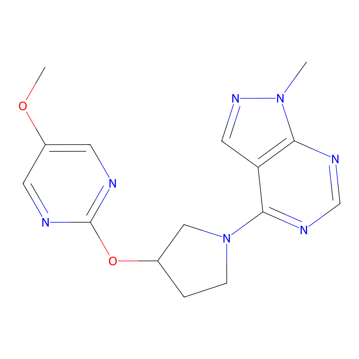 5-methoxy-2-[(1-{1-methyl-1H-pyrazolo[3,4-d]pyrimidin-4-yl}pyrrolidin-3-yl)oxy]pyrimidine molecular structure, CAS 2741911-47-5
