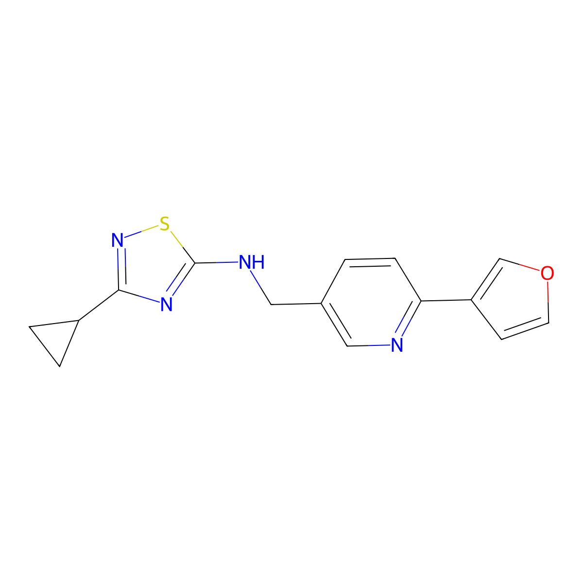 3-cyclopropyl-N-{[6-(furan-3-yl)pyridin-3-yl]methyl}-1,2,4-thiadiazol-5-amine molecular structure, CAS 2741911-49-7
