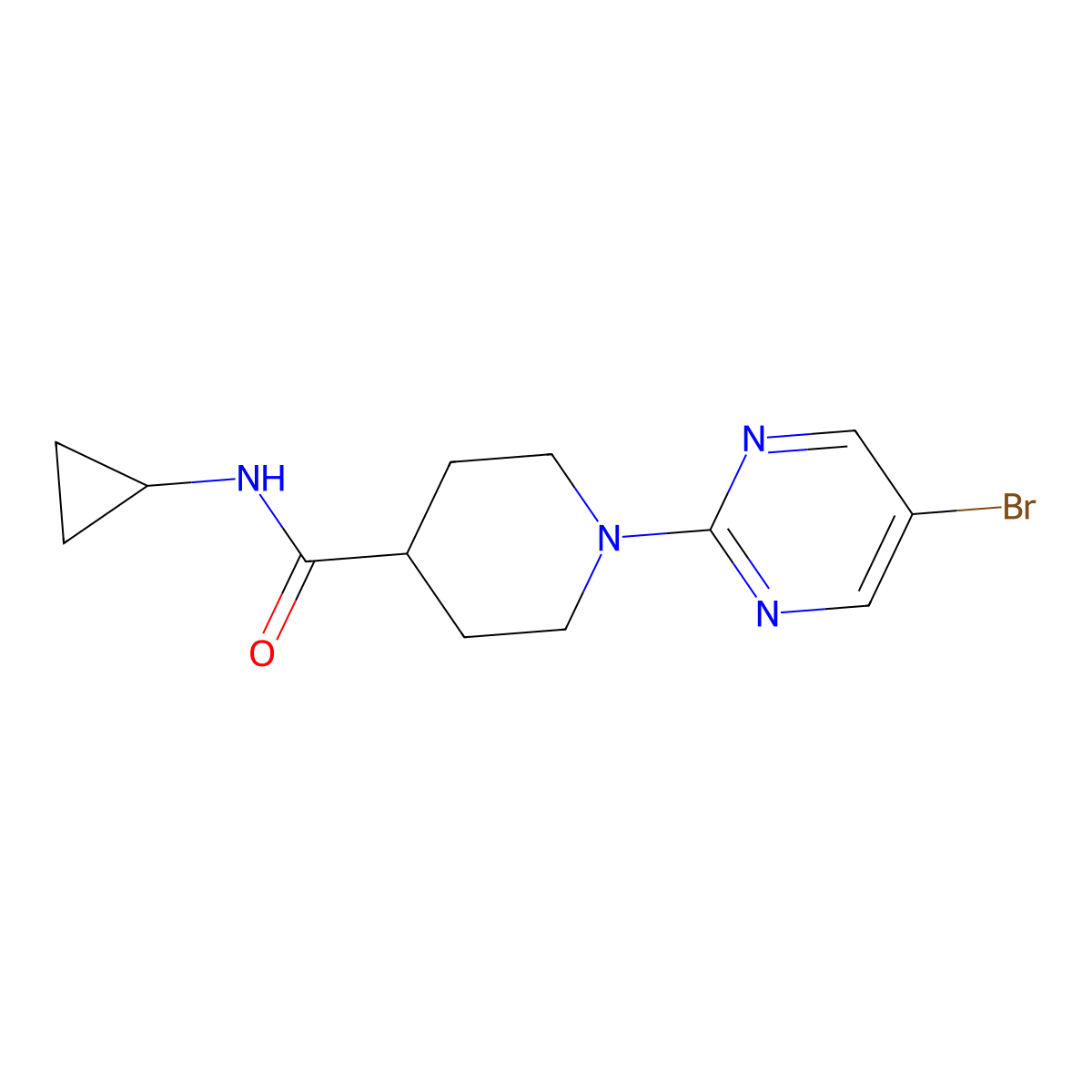 1-(5-bromopyrimidin-2-yl)-N-cyclopropylpiperidine-4-carboxamide molecular structure, CAS 2741911-51-1