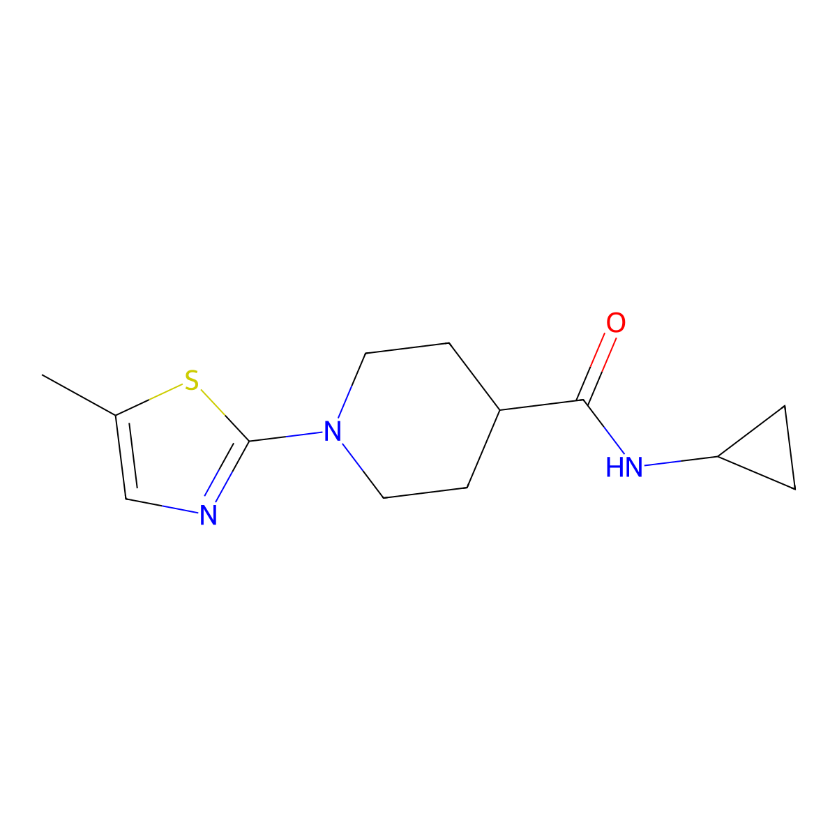 N-cyclopropyl-1-(5-methyl-1,3-thiazol-2-yl)piperidine-4-carboxamide molecular structure, CAS 2741911-52-2