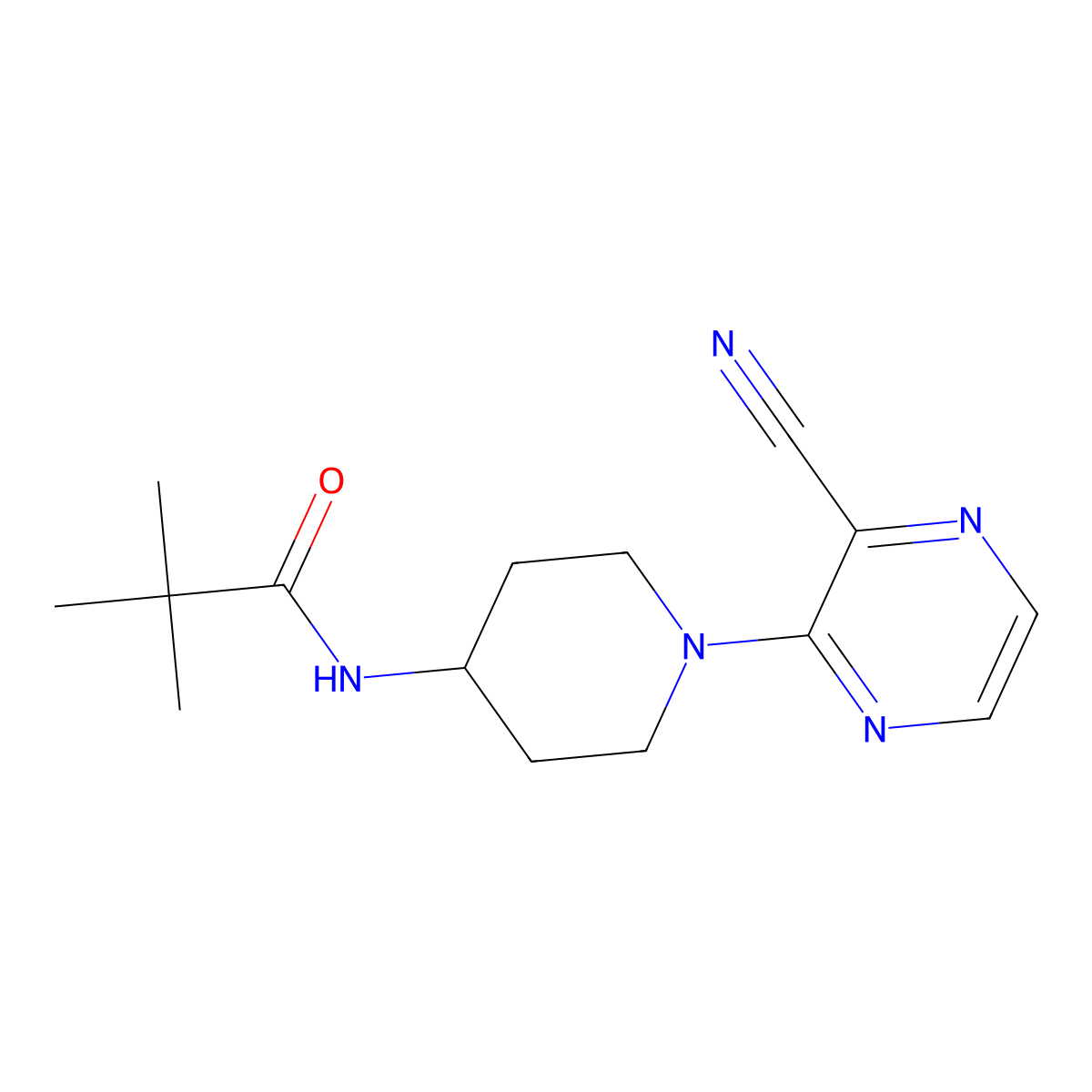 N-[1-(3-cyanopyrazin-2-yl)piperidin-4-yl]-2,2-dimethylpropanamide molecular structure, CAS 2741911-53-3