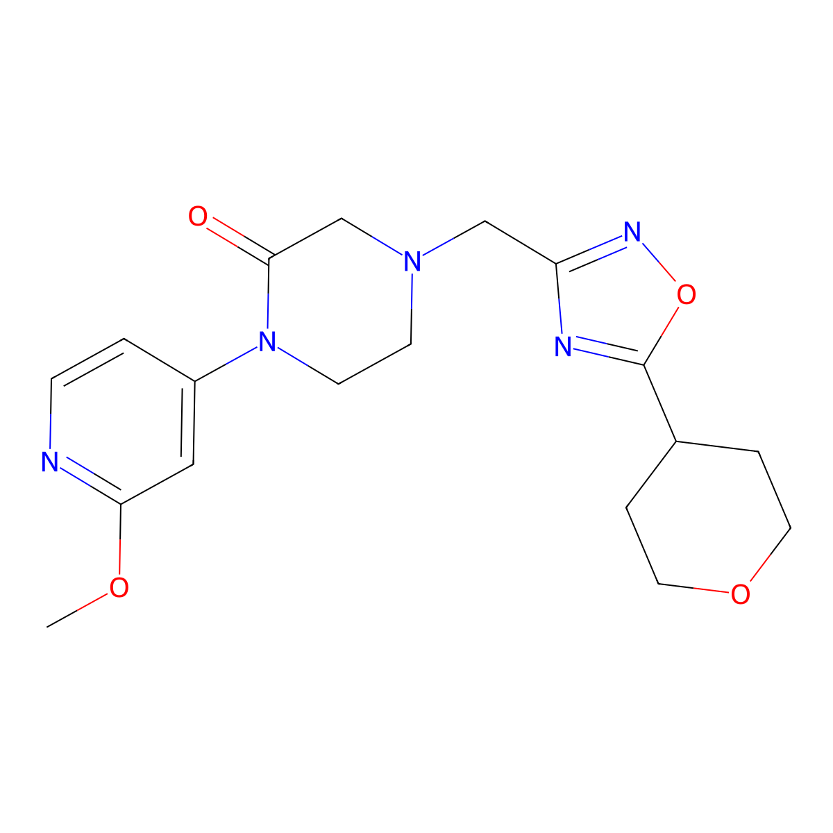 1-(2-Methoxypyridin-4-yl)-4-{[5-(oxan-4-yl)-1,2,4-oxadiazol-3-yl]methyl}piperazin-2-one molecular structure, CAS 2741911-57-7